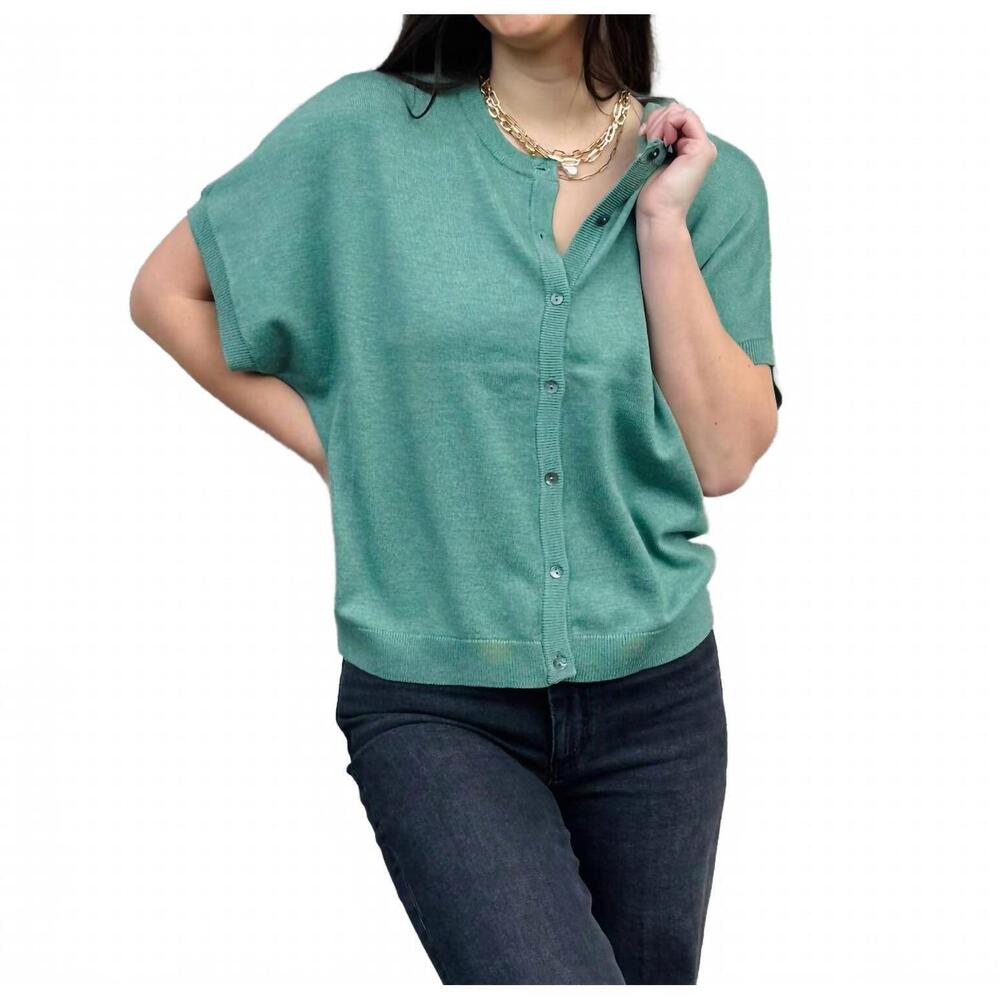 NEW JENSEN short sleeve cardigan in malachite green